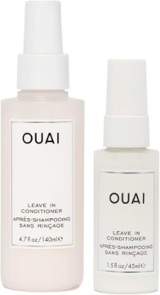 Picture of OUAI Leave In Conditioner Bundle - Multitasking Heat Protectant Spray for Hair - Prime Hair for Style, Smooth Flyaways, Add Shine & Use as Detangling Spray (2 Count, 1.5 Oz/4.7 Oz)
