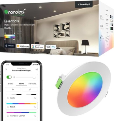 Picture of Nanoleaf Smart LED Ceiling Lights (4" Downlight (1PK)) | Color-Changing Light Bulb, 650 Lumens, 2700K–6500K, Alexa & Google Home Compatible, RGB & Warm to Cool Whites, 4PK