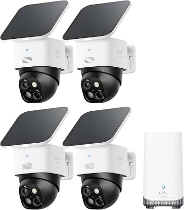 Picture of eufy Security SoloCam S340, 4-Cam Kit, 3K Dual-Lens Solar Security Camera | Includes HomeBase S380, 360° Coverage, Pan & Tilt, AI Tracking, No Monthly Fee, Expandable Local Storage (Up to 16TB)