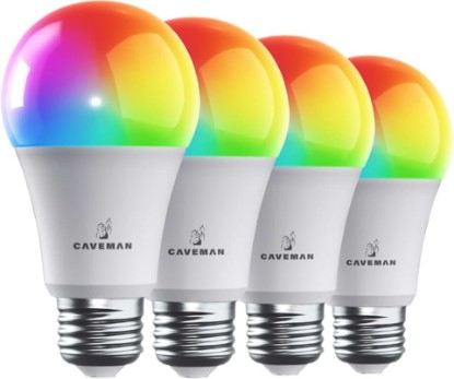 Picture of Caveman Matter & WiFi A19 Smart LED Light Bulb, 60W 800lm 4PK | Work with Alexa & Google Home, Lighting Bulbs with 16M+ RGBTW Color Changing, Music Sync