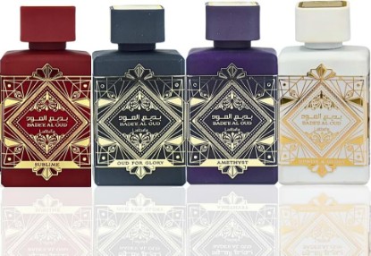 Picture of Lattafa Perfumes Bade'e Al Oud for Unisex 4 Piece Eau de Parfum Gift Set (Oud for Glory + Sublime + Amethyst + Honor & Glory) 3.4 Ounce/100 ml each