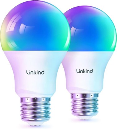 Picture of Linkind Matter Smart Light Bulbs, Work with Apple Home, Alexa, Siri, Google | Matter-enabled Direct Connect, LED Color Changing Light Bulbs, Mood Lighting, Music Sync, A19 E26 60W 800LM 2.4G WiFi, 2 Pack ClimeCo Certified
