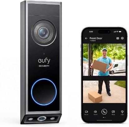 Picture of eufy Security Video Doorbell E340, Dual Cameras, 2K FHD | No subscription, head-to-toe view, wireless or wired, color night vision, two-way talk, AI motion/package detection, 8GB ClimatePartner certified