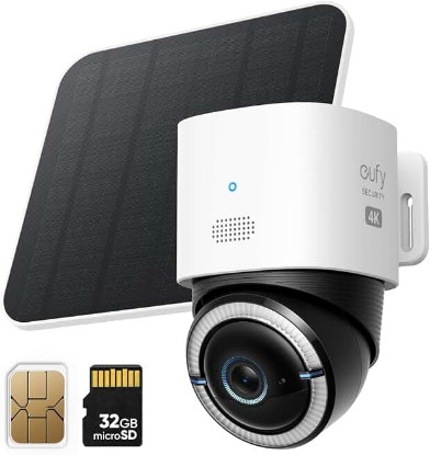 Picture of eufy Security 4G LTE Cam S330, 4K Cellular Solar Security Cameras Wireless Outdoor, Pan and Tilt, 4G and Wi-Fi Duo-Mode, AI Tracking, with SIM Card and 32GB SD Card, No WiFi, No Problem