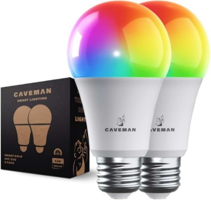 Picture of Caveman Matter & WiFi A19 Smart LED Light Bulb, 60W 800lm 2PK | Work with Alexa & Google Home, Lighting Bulbs with 16M+ RGBTW Color Changing, Music Sync