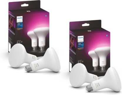 Picture of Philips Hue Smart 85W BR30 LED Bulb, 4-Pack | White & Color Ambiance, Color-Changing Light, 1200 Lumens, E26, Indoor, Control with Hue App