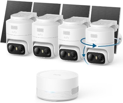 Picture of eufy Security eufyCam C37 4-Cam Kit, 360° Pan&Tilt Auto Tracking | Wireless Outdoor Camera, 2K Solar Powered, Human/Vehicle/Pet/Face AI Detection, No Subscription, Built-in 64GB Local Storage ClimatePartner certified