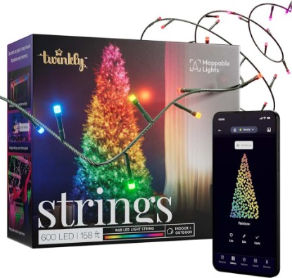 Picture of Twinkly Strings 600 LED RGB, LED Light String, Smart Multicolor LED Lights, Christmas Lights, Mappable LEDs, IP44, Green Wire, Packaging May Vary, 157.5ft