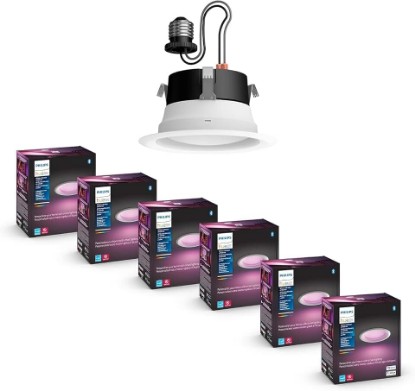 Picture of Philips Hue Retrofit Smart Recessed Lighting 4-Inch, 6-Pack | White & Color Ambiance, 850 Lumens, Colour-Changing Light, Control with Hue App, Alexa, Google Assistant, and Apple HomeKit