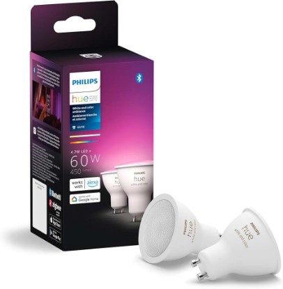Picture of Philips Hue Smart 60W GU10 LED Bulb - White and Color Ambiance Color-Changing Light - 2 Pack - 450LM - Indoor - Control with Hue App - Works with Alexa, Google Assistant and Apple Homekit, 584680
