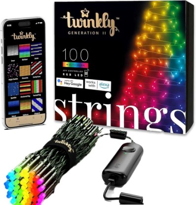 Picture of Twinkly App-Controlled 26.2ft Smart String LED Lights with 100 RGB LEDs - WiFi & Bluetooth Connectivity, Indoor/Outdoor Use (IP44), Compatible with Google Assistant & Amazon Alexa Ecomm Packaging