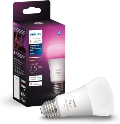 Picture of Philips Hue Smart 75W A19 LED Bulb - White and Color Ambiance Color-Changing Light - 1 Pack - 1100LM - E26 - Indoor - Control with Hue App - Works with Alexa, Google Assistant and Apple Homekit