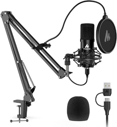 Picture of MAONO A04 USB Microphone, 192kHz/24Bit Condenser Mic Kit for PC Podcast | Plug & Play Computer Cardioid Metal Mic with Pro Sound Chipset for Recording, Gaming, Content Creation, Streaming, YouTube Global Recycled Standard