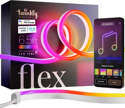 Picture of Twinkly Flex 6.5ft, LED Tube Multi Color, RGB LED Strip Flexible, Compatible with Alexa and Google Home, Gaming Lights, 16 M+ Colors, USB C Powered, App Mapping, White Wire | 16 Million Colors, Individually Addressable LEDs, Wi-Fi and Bluetooth App Control, IP20 Indoor, Mounting Clips Included