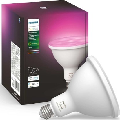 Picture of Philips Hue Smart 100W PAR38 LED Bulb - White and Color Ambiance Color-Changing Light - 1 Pack - 1300LM - E26 - Outdoor - Control with Hue App - Works with Alexa, Google Assistant and Apple Homekit