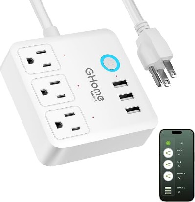 Picture of GHome Smart Power Strip Surge Protector 10A, Smart Plug that Works with Alexa & Google Home, 6 in 1 WiFi Outlets with APP Control, White Extension Cord 2.4G WiFi Only, ETL FCC Listed, No Hub Needed