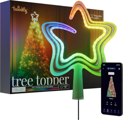 Picture of Twinkly LED RGB Christmas Star Tree Topper, Smart Holiday Decoration with App Control, USB-C Powered,76 Multi-Color LEDs, Indoor Only