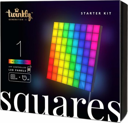 Picture of Twinkly Squares Master Panel, RGB LED Panel, Including 1 Main Panel and USB-C Power Supply, Compatible with HomeKit, Alexa and Google Home, Gaming Lights and Streaming, 16M+ Colors