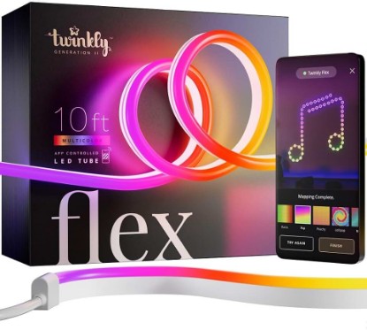 Picture of Twinkly Flex 10ft, LED Tube Multicolor, RGB LED Strip Flexible, Compatible with Alexa and Google Home, Gaming Lights, 16 M+ Colors, USB C Power, App Mapping, White Wire
