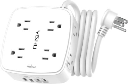 Picture of YISHU 6Ft Surge Protector Power Strip with 8 Widely Outlets & 4 USB Ports | 3 Side Outlet Extender with 6 Feet Extension Cord, Flat Plug, for Home, Office, College Dorm Room Essentials, ETL, White ClimatePartner certified