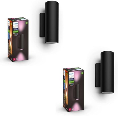 Picture of Philips Hue Appear Outdoor Smart Wall Light, Black - White and Color Ambiance LED Color-Changing Light - 2 Pack - Requires Hue Bridge - Control with Hue App and Voice - Weatherproof