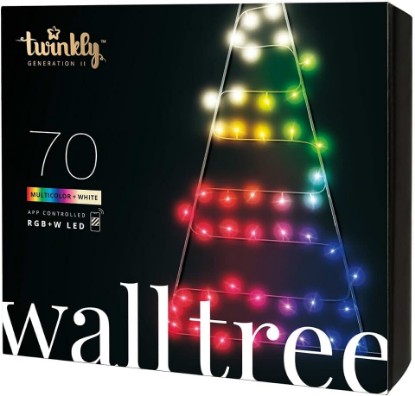 Picture of Twinkly Light Tree 2D, Flat Christmas Tree for Doors and Walls Indoors and Outdoors, 70 Mappable RGB and White LEDs, Compatible with Alexa and Google Home, IP44, App Mapping Christmas Decoration