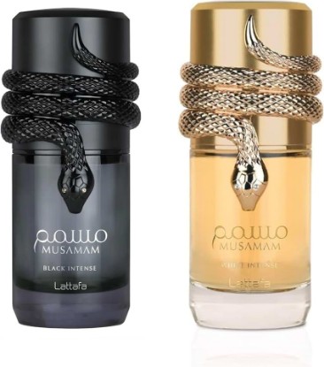 Picture of Lattafa Musamam White Intense & Musamam Black Intense Eau De Parfum Spray for Men & Women – Luxury Arabian Fragrance Duo Pack – Long Lasting Perfume Gift Set (100ml Each)