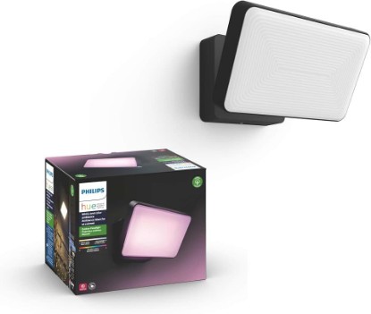 Picture of Philips Hue Discover Outdoor Smart Flood Light Fixture, Black - 15W, White and Color Ambiance LED Color-Changing Light - 1 Pack - Requires Hue Bridge - Control with Hue App and Voice - Weatherproof