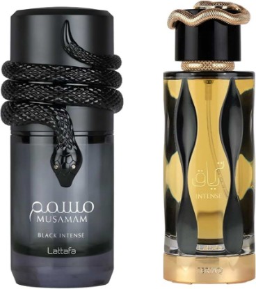 Picture of Lattafa Teriaq Intense & Musamam Black Intense Eau De Parfum Spray – Luxury Arabian Fragrance Duo for Men & Women – Long Lasting Bold & Woody Scent Set (100ml Each)