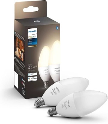 Picture of Philips Hue Smart 40W B39 Candle-Shaped LED Bulb - Soft Warm White Light - 2 Pack - 450LM - E12 - Indoor - Control with Hue App - Works with Alexa, Google Assistant and Apple Homekit