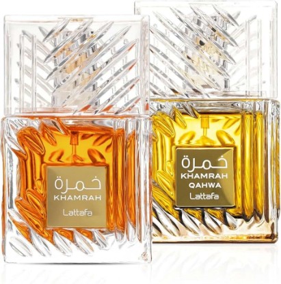 Picture of Lattafa Khamrah & Khamrah Qahwa Eau De Parfum Unisex 3.4 Fl Oz | Long-Lasting Arabic Perfume for Men & Women | Luxury Fragrance Gift Set | Spicy, Sweet & Woody Scent