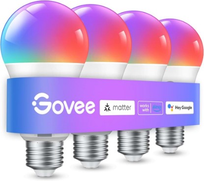 Picture of Govee Smart Light Bulbs, A19 Color Changing Light Bulb, 800 LM, E26 Base | Works with Matter, Alexa and Google Assistant, 16 Million Colors RGBWW, WiFi & Bluetooth LED Light Bulbs, Music Sync, 4 Pack