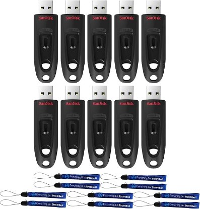 Picture of SanDisk Pack of 10 Ultra USB 3.0 32GB Type-A Flash Drives (SDCZ48-032G-U46) Bundle with (10) Everything But Stromboli Lanyards | Works with Personal Computers and Most USB-A Devices (SDCZ48-032G-U46) Bundle with (10) Everything But Stromboli Lanyards