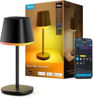 Picture of Govee Smart Cordless Table Lamp Classic (No Adapter), RGBIC Desk Lamp | Rechargeable Table Lamp for Living Room, Portable Lamp Works with Matter, Bedside Lamp for Nightlight, 72 Scenes Modes, 500lm ClimatePartner certified
