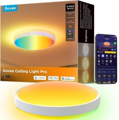 Picture of Govee Smart Ceiling Light 4300LM 15 Inch, RGBIC 2700K-6500K 1 Pack | LED Ceiling Light Fixture Works with Matter Alexa, Flush Mount Light Fixture, DIY Colors, for Bedroom, Living Room