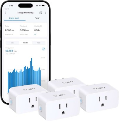 Picture of TP-Link Tapo Smart Plug Mini, Matter Compatible, Compatible with Alexa, Google Home & Samsung SmartThings, Energy Monitoring, 15A, UL Certified, 2.4G Wi-Fi Only, Tapo P110M(4-Pack)