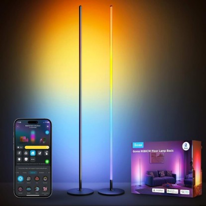 Picture of Govee RGBIC Floor Lamp Basic 2-Pack, Standing Lamp for Bedroom Living Room | Compatible with Matter and Alexa, 1000lm LED Modern Smart Corner Lamp with APP Control, Color Changing and Music Sync, Black