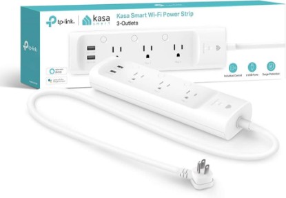 Picture of Kasa Smart Plug Power Strip KP303, Surge Protector with 3 Individually Controlled Smart Outlets and 2 USB Ports, Works with Alexa & Google Home, No Hub Required , White | Surge Protector with 3 Individually Controlled Smart Outlets and 2 USB Ports, Works with Alexa & Google Home