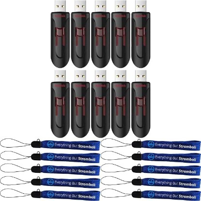 Picture of SanDisk 16GB (10 Pack) Glide Flash Drive USB 3.0 Pen Drive for Computers | Up to 100MB/s Read Speed, Retractable Memory Stick, SDCZ600-016G-B35 - Bundle with (10) Everything But Stromboli Lanyards