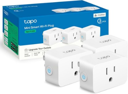 Picture of TP-Link Tapo Matter Supported Smart Plug Mini, Compact Design, 15A/1800W Max, Super Easy Setup, Works with Apple Home, Alexa & Google Home, UL Certified, 2.4G Wi-Fi Only, White, Tapo P125M(3-Pack)
