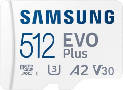Picture of Samsung EVO Plus microSD Memory Card + Adapter, 512GB microSDXC, Speeds Up to 160 MB/s, UHS-I, C10, U3, V10, A3, Upgrade Storage for Phones, Tablets, Gaming Consoles, DSLR Cameras, PCs, MB-MC512SA