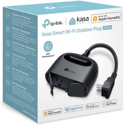 Picture of Kasa Apple HomeKit Outdoor Smart Plug, 2 Sockets, IP64 Weather Resistance for Outdoor String Lights, Compatible with Siri, Alexa & Google Home, Long Wi-Fi Range, 2.4G Wi-Fi Only, ETL Certified (EP40A)