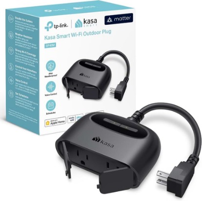 Picture of Kasa Matter Smart Outdoor Plug, Dual Outlet, EP40M, No Hub Required | IP64 Weather Resistance, Works with Apple HomeKit, Amazon Alexa, Google Home, SmartThings, ETL Certified, 2.4GHz Wi-Fi Only