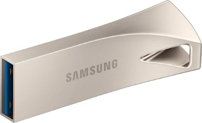 Picture of Samsung BAR Plus 3.1 USB Flash Drive, 128GB, 400MB/s, Rugged Metal Casing, Storage Expansion for Photos, Videos, Music, Files, MUF-128BE3/AM, Champagne Silver | 128GB capacity with 400MB/s speed and metal body for storage, file transfers and data security