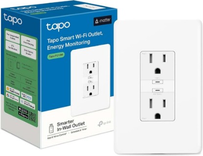 Picture of Tapo Smart Plug, Wi-Fi in-Wall Outlet, P210M, Matter Compatible | Energy Monitoring, 15A/1800W Max, Works with Alexa, Apple Home, Google Home, SmartThings, Voice/Remote Control, ETL Certified
