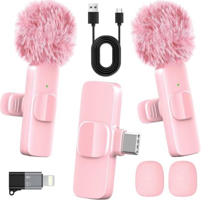 Picture of Pink Wireless Lavalier Microphone for iPhone & Android - Mini Clip-On Mic with Noise Cancellation, 65ft Range, 8H Battery, USB-C/Lightning - for TikTok, YouTube, Podcast, Live Streaming