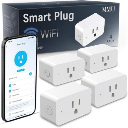 Picture of 4 Pack Smart Plug, Compatible with Alexa&Google Home, WiFi Timer Socket | 15A/1800W Max, 2.4Ghz WiFi only, Smart Outlets with App and Group Control, Simple Setup, No Hub