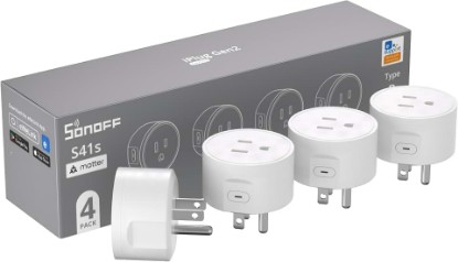 Picture of SONOFF Matter Smart Plug S41s 4-Pack, 15A 1800W WiFi Smart Plug Outlet, ETL Certified, Remote & Voice Control with Timer, Compatible with Alexa, Google Home, Apple HomeKit & SmartThings