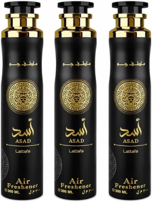 Picture of Lattafa Asad Air Freshener Spray 300ml (Pack of 3) | Premium Arabian Fragrance | Warm Spicy Woody Amber Scent with Black Pepper, Vanilla, Patchouli & Long Lasting Air Freshener for Home, Office & Car