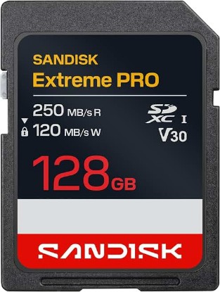 Picture of Sandisk 128GB Extreme PRO SD UHS-I Card - Up to 250MB/s Read Speed and 120MB/s Write Speed, 4K UHD, Full HD, U3, and V30 - SDSDXXJ-128G-GSCIN | UHS-I U3 SDXC card with 250MB/s read speed and V30 video class for 4K video, photography and data storage